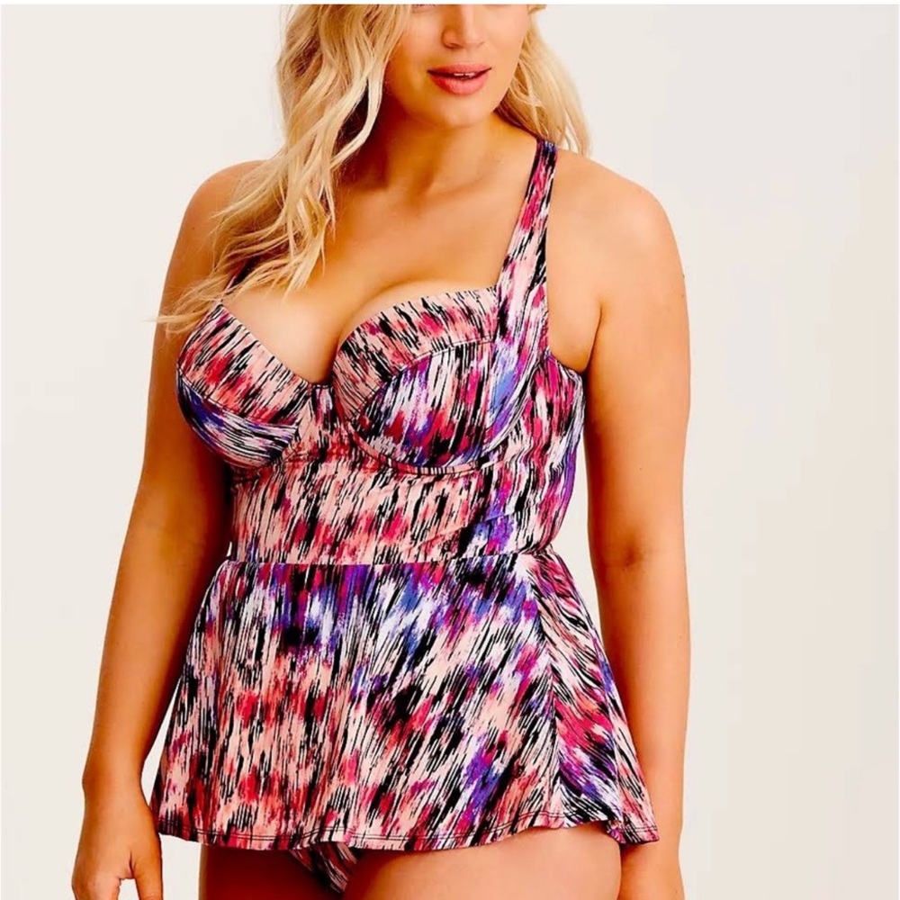 Torrid Mirage Print Peplum Patterned Flounce One Piece Bathing Suit Size 3X